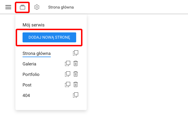 dodaj nową stronę przycisk